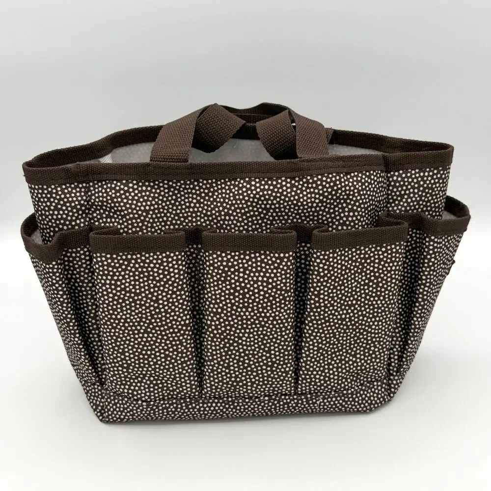 Thirty-One 5 Pocket Organizer Tote Pin Dots Brown Polka Dot Craft Caddy